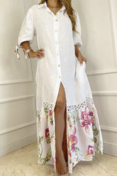 Maxikleid mit langen Ärmeln und Knöpfen zum Binden